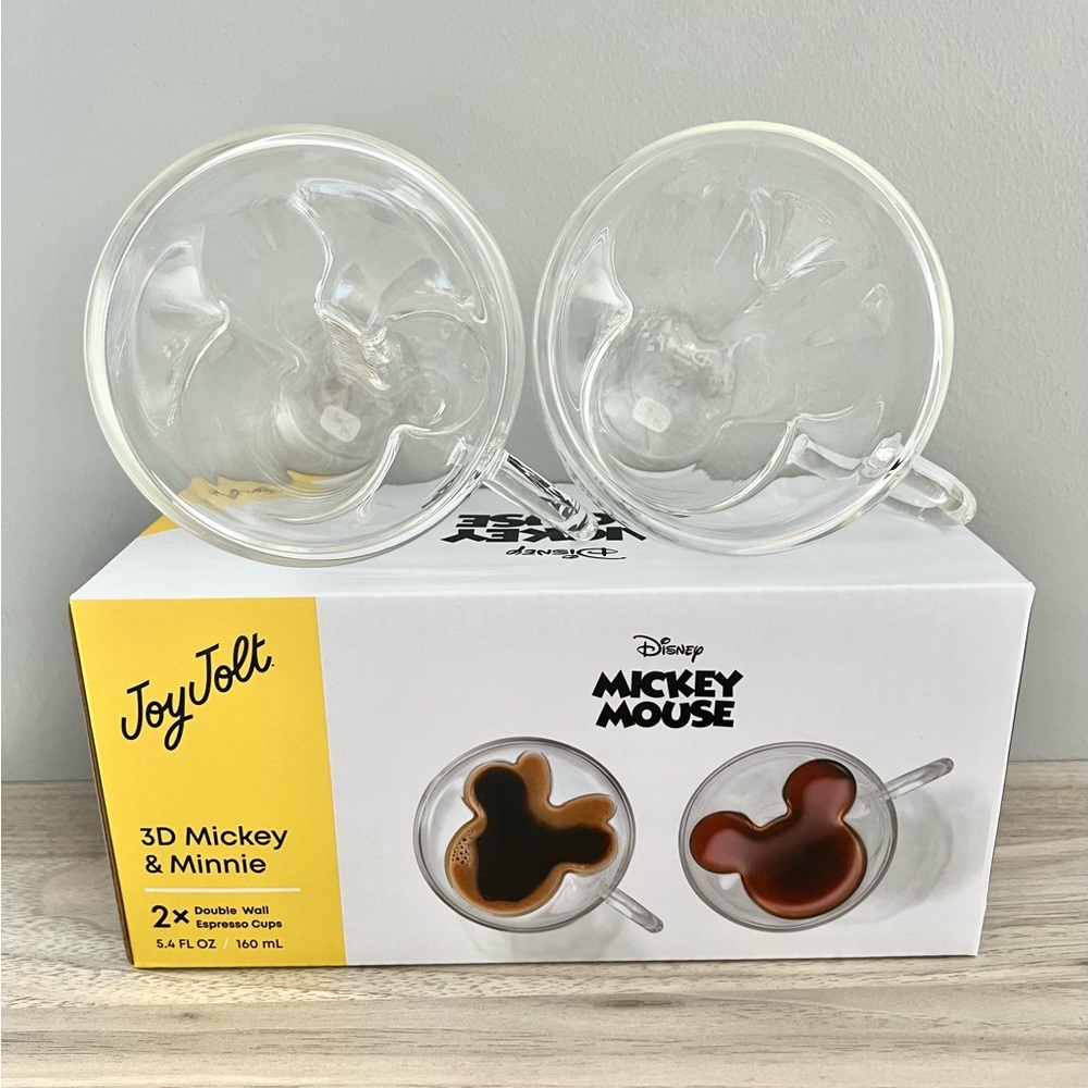 JoyJolt Disney 3D Mickey and Minnie Double Wall Espresso Cups - Set of 2 - Picture 5 of 10